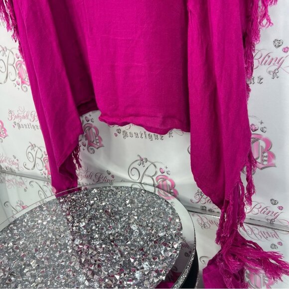 Accessory Street coverup dress tassle sides beach rayon Pink Poncho with Fringe - Picture 3 of 9
